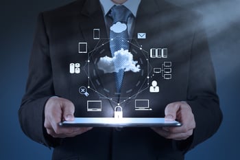 Businessman hand working with a Cloud Computing diagram on the new computer interface as concept